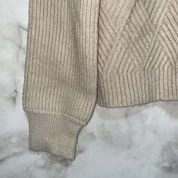 Light Brown / Cream Diamond Pattern Balloon Sleeve Sweater - Picture 4 of 7